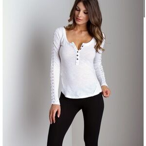 Free People Ivory Buttoned Long Sleeve Top